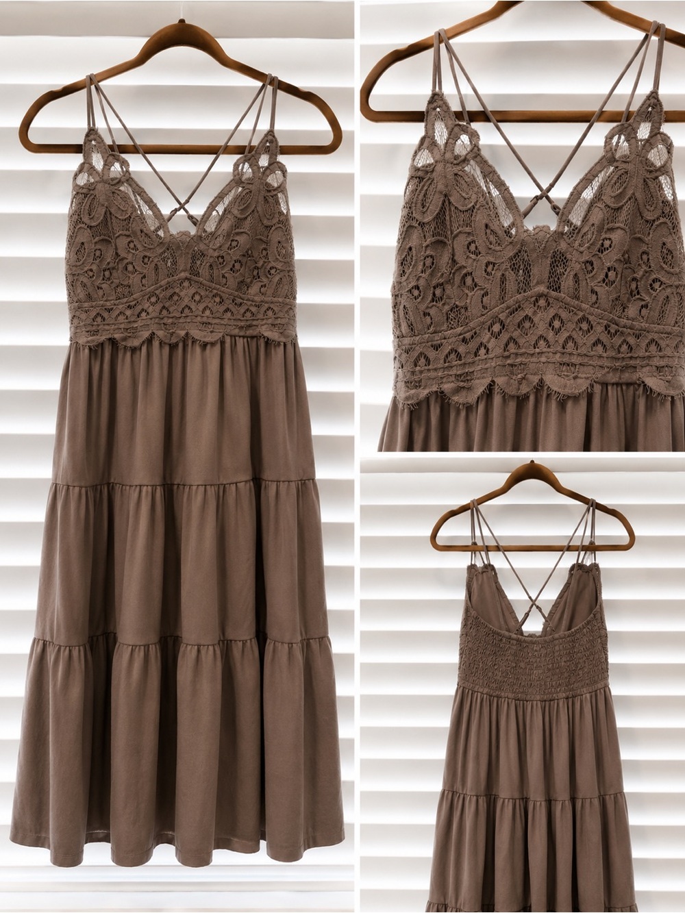Women's Brown Crochet Lace Tank Dress